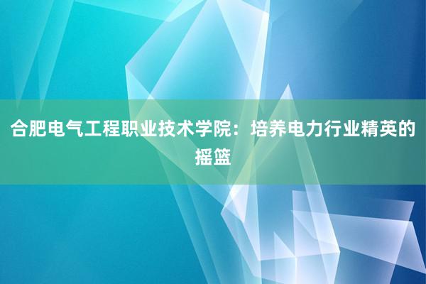 合肥电气工程职业技术学院：培养电力行业精英的摇篮